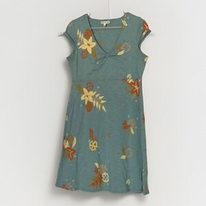 Toad & Co Granola Girl Floral Midi Dress Green Boho Casual Outdoorsy L Toad&Co